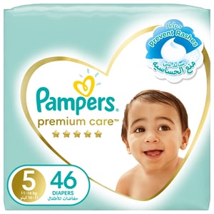 Pampers Premium Care Taped Baby Diapers, Size 5, 11-16kg, Unique Softest Absorption for Ultimate Skin Protection, 46 pcs