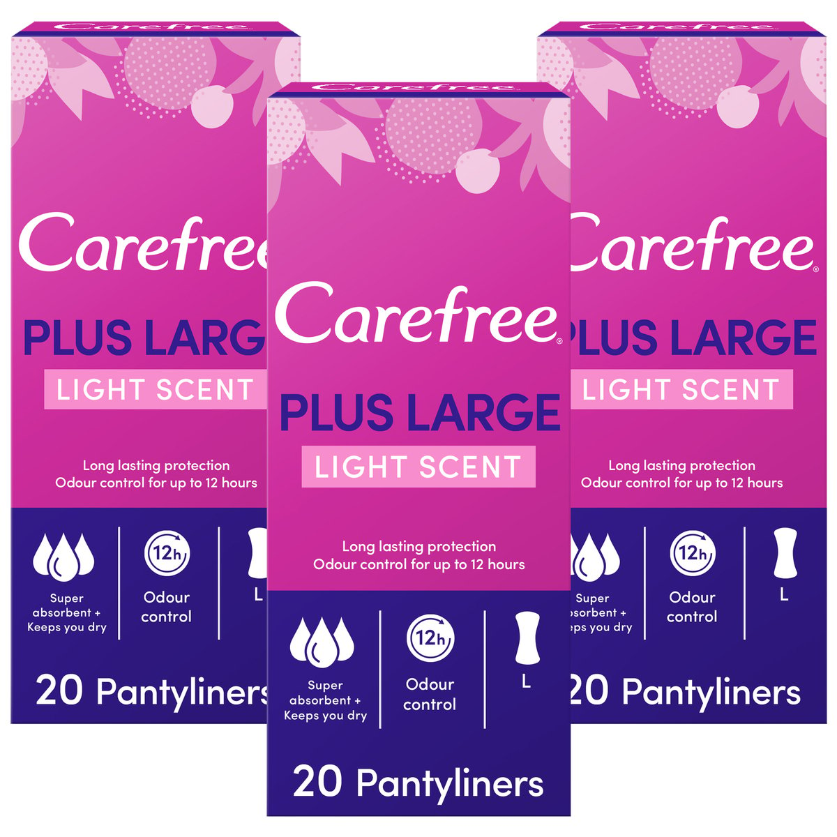 Carefree Panty Liners Plus Large Light Scent 20pcs 2+1