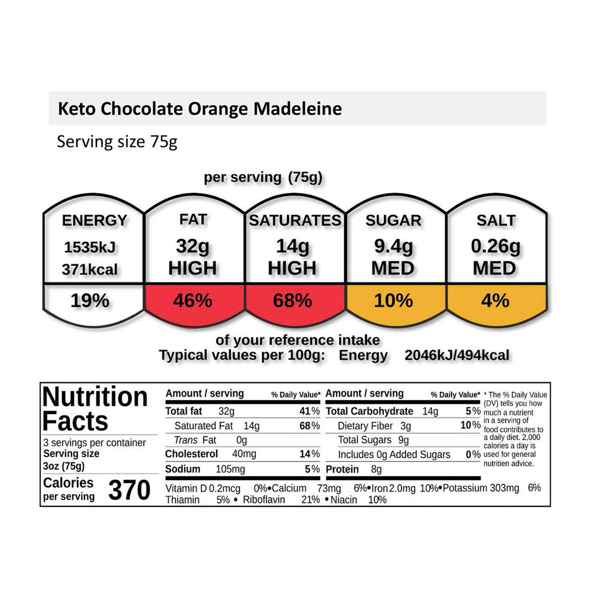 Keto Chocolate Orange Madeleine 3 pcs