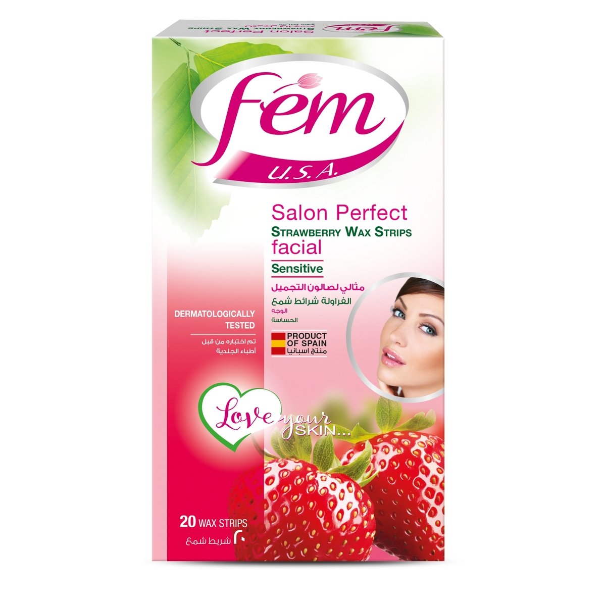 Fem USA Facial Wax Strips Enriched With Strawberry For Sensitive Skin 20 pcs