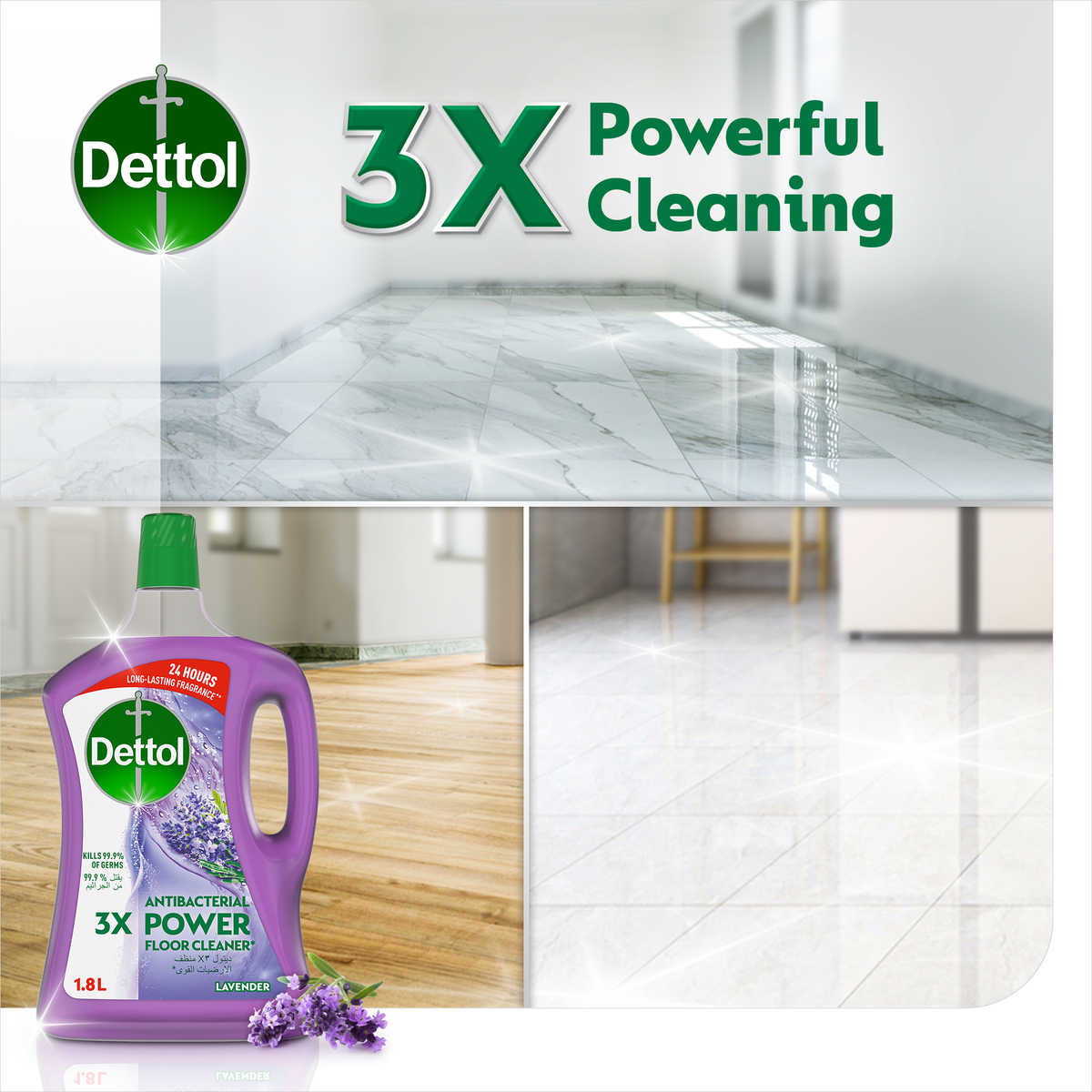 Dettol Lavender Power Antibacterial Floor Cleaner Value Pack 2 x 1.8Litre