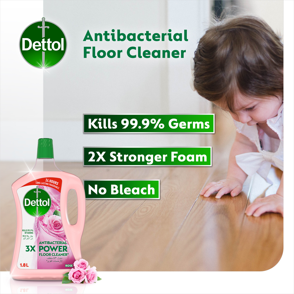 Dettol Rose Antibacterial Power Floor Cleaner 1.8 Litres