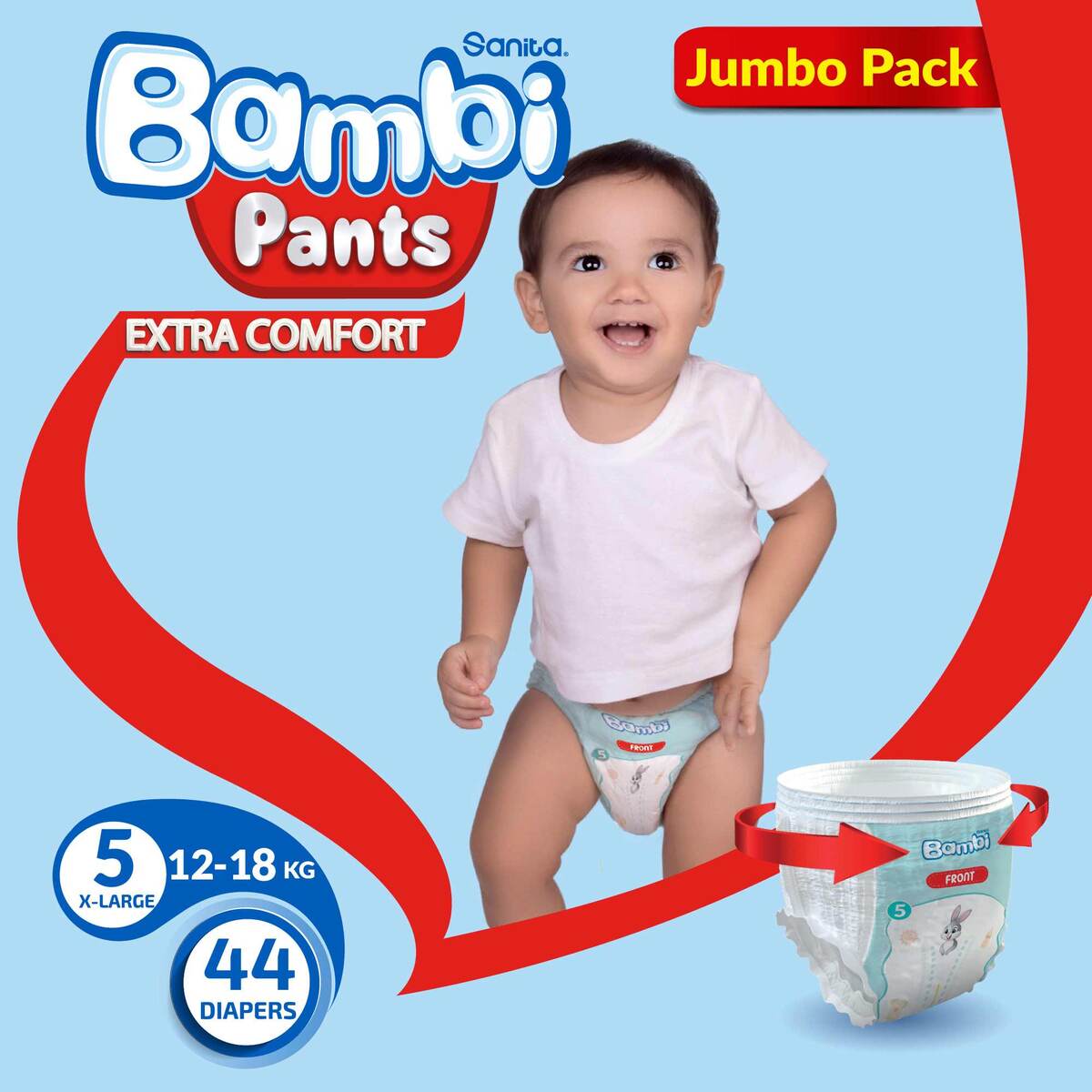 Sanita Bambi Baby Diaper Pants Size 5 Extra Large 12-18 kg 44 pcs