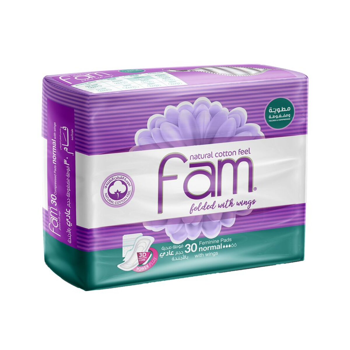 Fam Natural Cotton Feel Maxi Thick Folded with Wings Normal Sanitary Pads 30 pcs