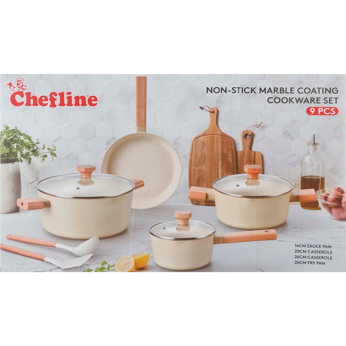 Chefline Non Stick Marble Cookware Set, 9 Pcs, KFFS07