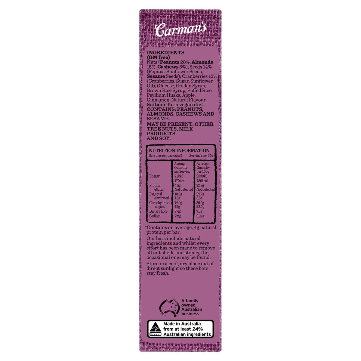 Carmans Almond Cashew & Cranberry & Nut Bar 35 g