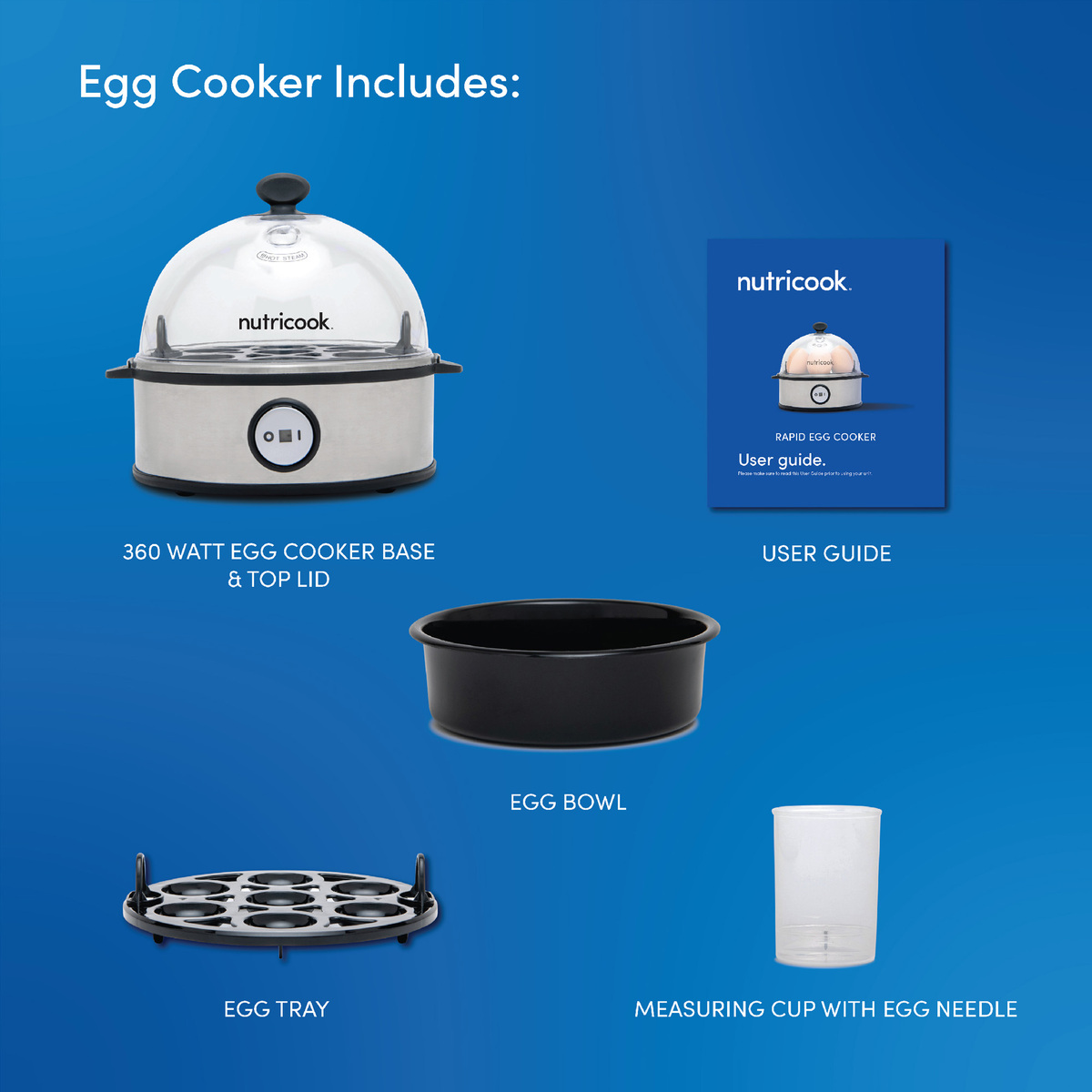 Nutricook Rapid Egg Cooker, 360 W, Stainless Steel, NC-EC360