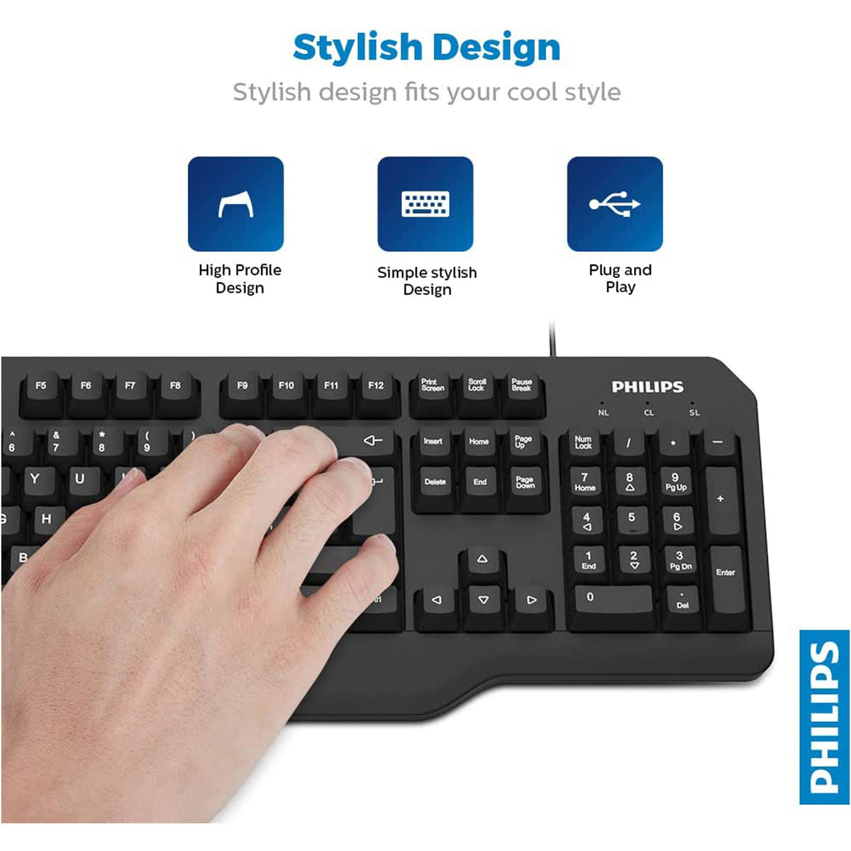 فيليبس لوحة مفاتيح سلكية بتصميم عربي و انجليزي ، USB 2.0 ، أسود SPK6202