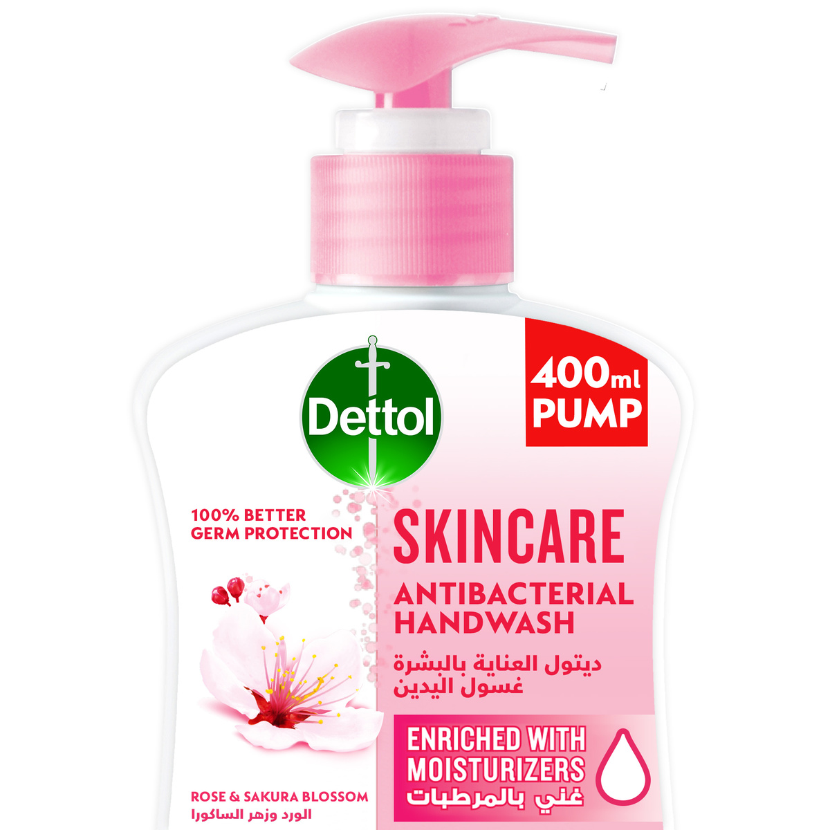 Dettol Handwash Liquid Soap Skincare Pump Rose & Sakura Blossom Fragrance 400 ml
