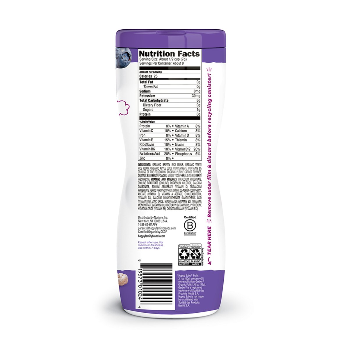 Happy Baby Purple Carrot & Blueberry Organics Superfood Puffs 60 g