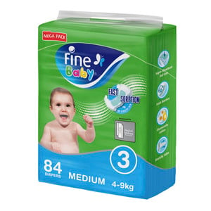 Fine Baby Diapers Size 3 Medium 4-9kg Mega Pack 84pcs
