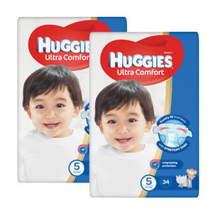 Huggies Ultra Comfort Diapers Size 5 X Large 12-22kg 2 x 34 pcs