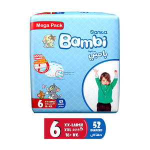 Sanita Bambi Baby Diaper Mega Pack Size 6 Extra Large 16+ kg 52 pcs