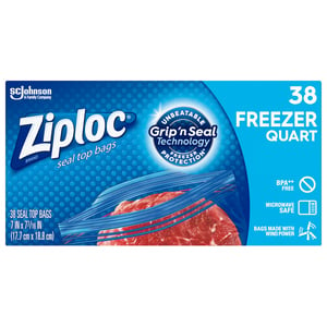 Ziploc Freezer Bag Seal Top Size, 17.7 cm x 18.8 cm, 38 pcs