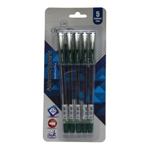 Win Plus 0.7mm Ball Point Pen Green Neddle Point 5pcs