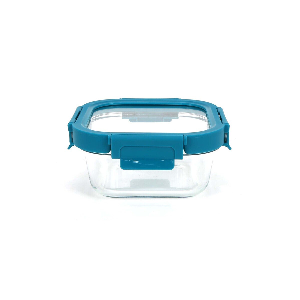 Chefline Square Food Storage Glass Container With Lid, Blue (Teal Blue), 320 ml