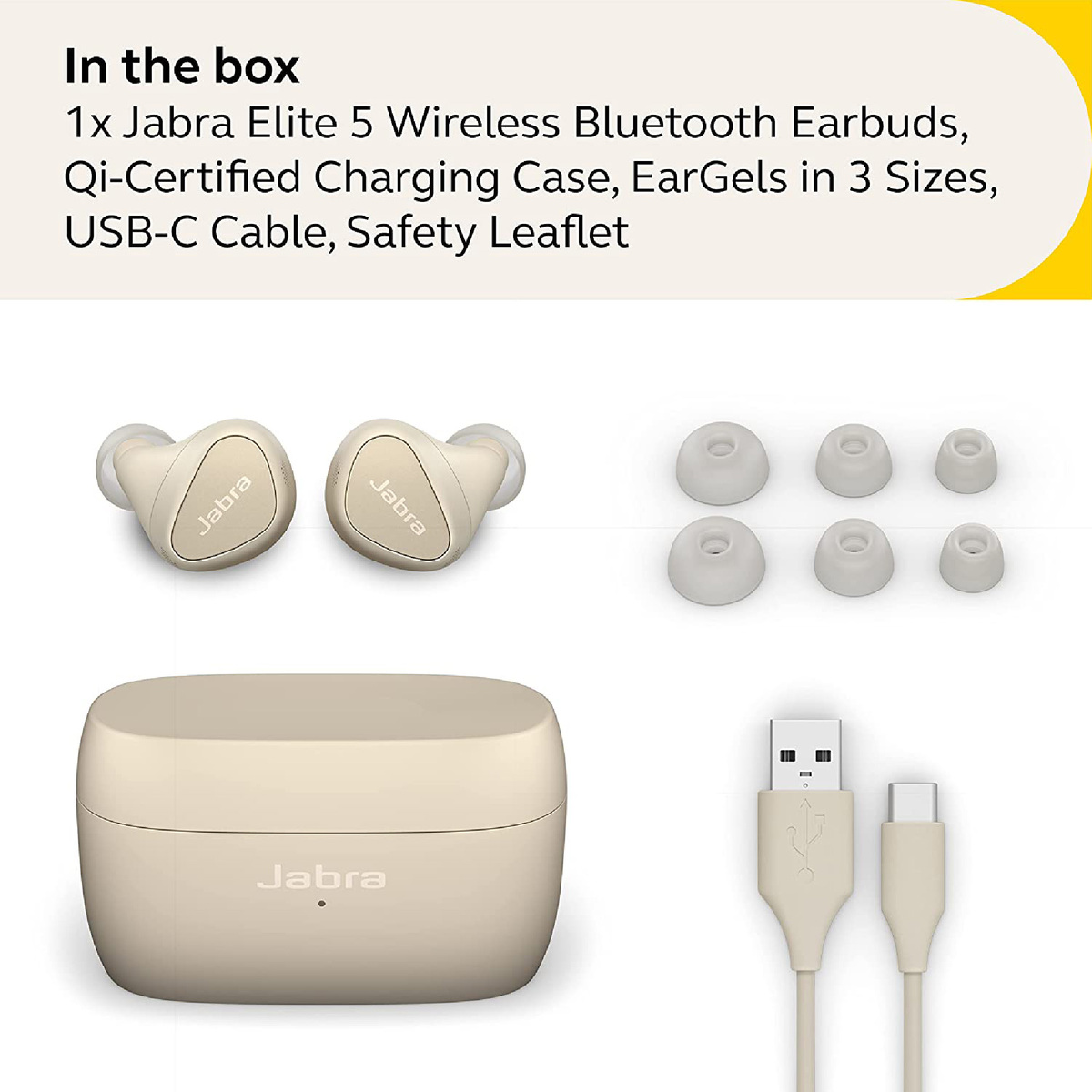 Jabra Elite 5 True Wireless Earbuds With Hybrid Active Noise Cancellation (ANC) And 6-Mic Call Technology, Gold Beige