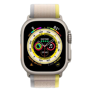 Apple Watch Ultra GPS + Cellular Titanium Case with Yellow/Beige Trail Loop, 49 mm, Medium/Large (Band Size), MQFU3