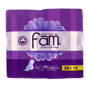 Fam Classic with Wings Natural Cotton Feel Super Sanitary 40pcs