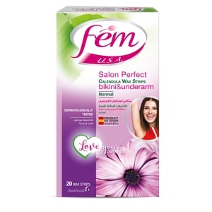 Fem USA Bikini and Underarms Wax Strips for Normal Skin Enriched with Calendula 20 pcs