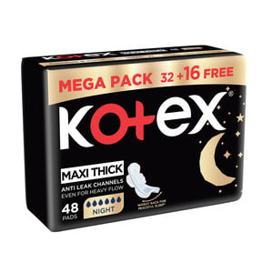Kotex Maxi Protect Thick Overnight Protection Sanitary Pads with Wings 48 pcs