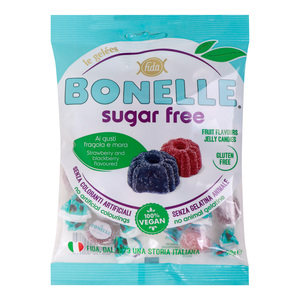 بونيلي حلوى جيلي بنكهة الفراولة والتوت الأسود خالية من السكر, 90 جم