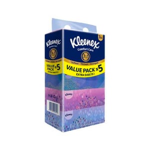Kleenex Comfort Care Facial Tissue Box 3ply 90's X 5