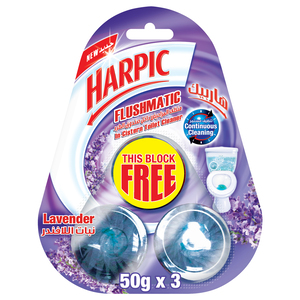Harpic Flushmatic In-Cistern Toilet Cleaner Lavender Fragrance 3 x 50 g