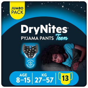 Huggies DryNites Pyjama Pants 8-15 years Bed Wetting Diaper Boys 27-57 kg Jumbo Pack 13 pcs