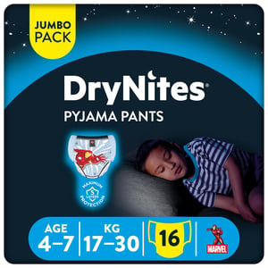 Huggies DryNites Pyjama Pants, 4-7 years, Bed Wetting Diaper, Boys, 17-30 kg, Jumbo Pack, 16 pcs