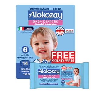 Alokozay Baby Diapers Size 6 15+ kg 14 pcs + Wipes 20 pcs
