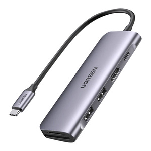 موزع يو جرين 6 في 1 USB-C، 2 × USB 3.0 + HDMI+ TF/SD مع مصدر طاقة 5 جيجابت في الثانية 4K PD، رمادي، CM195-70411B