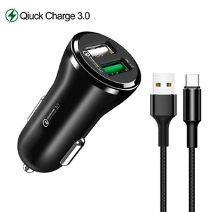 Trands Car Charger with Type-C Cable, 1 m, Black, TRAD432