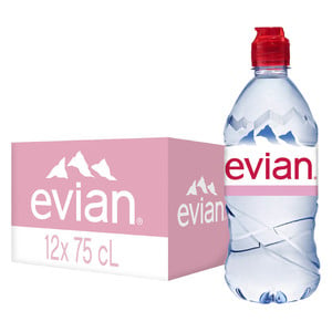 Evian Natural Mineral Water with Sports Cap 12 x 750 ml