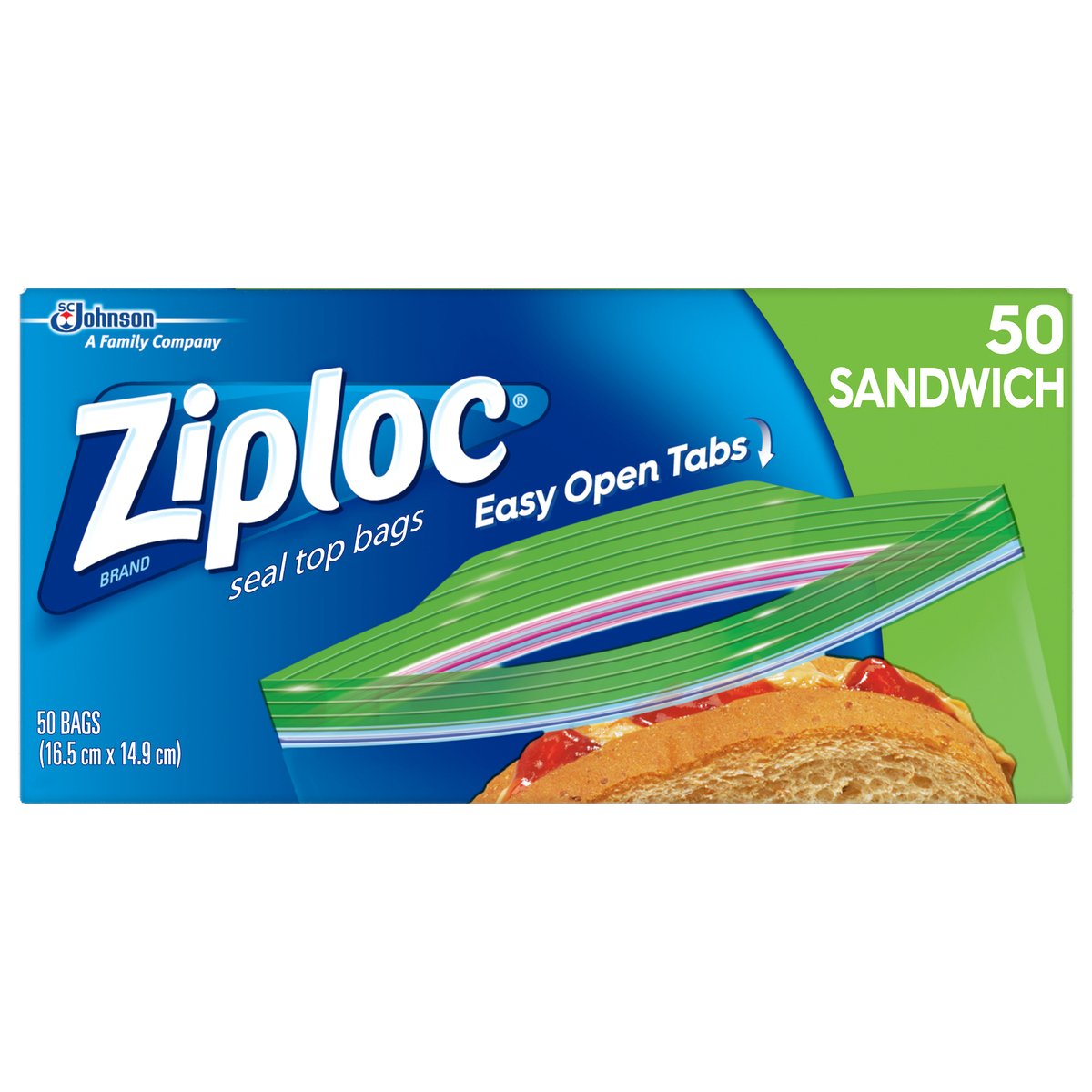 Ziploc Seal Top Sandwich Bags Size 16.5cm x 14.9cm 50pcs