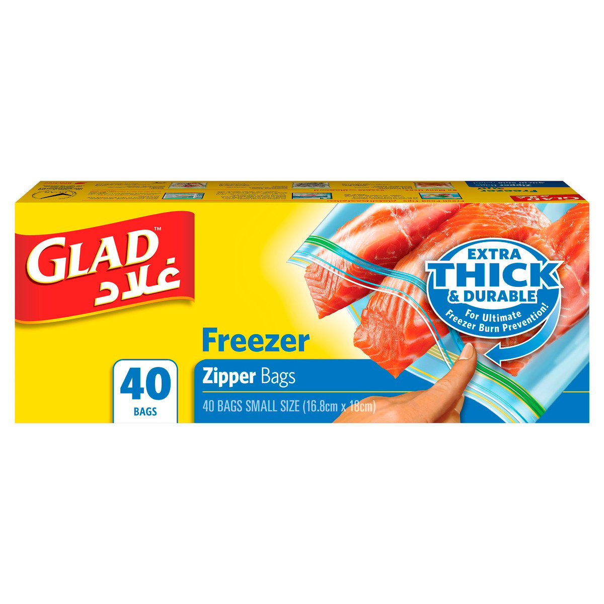 Glad Zipper Food Storage Freezer Bags Quart Size 16.8cm x 18cm 40pcs