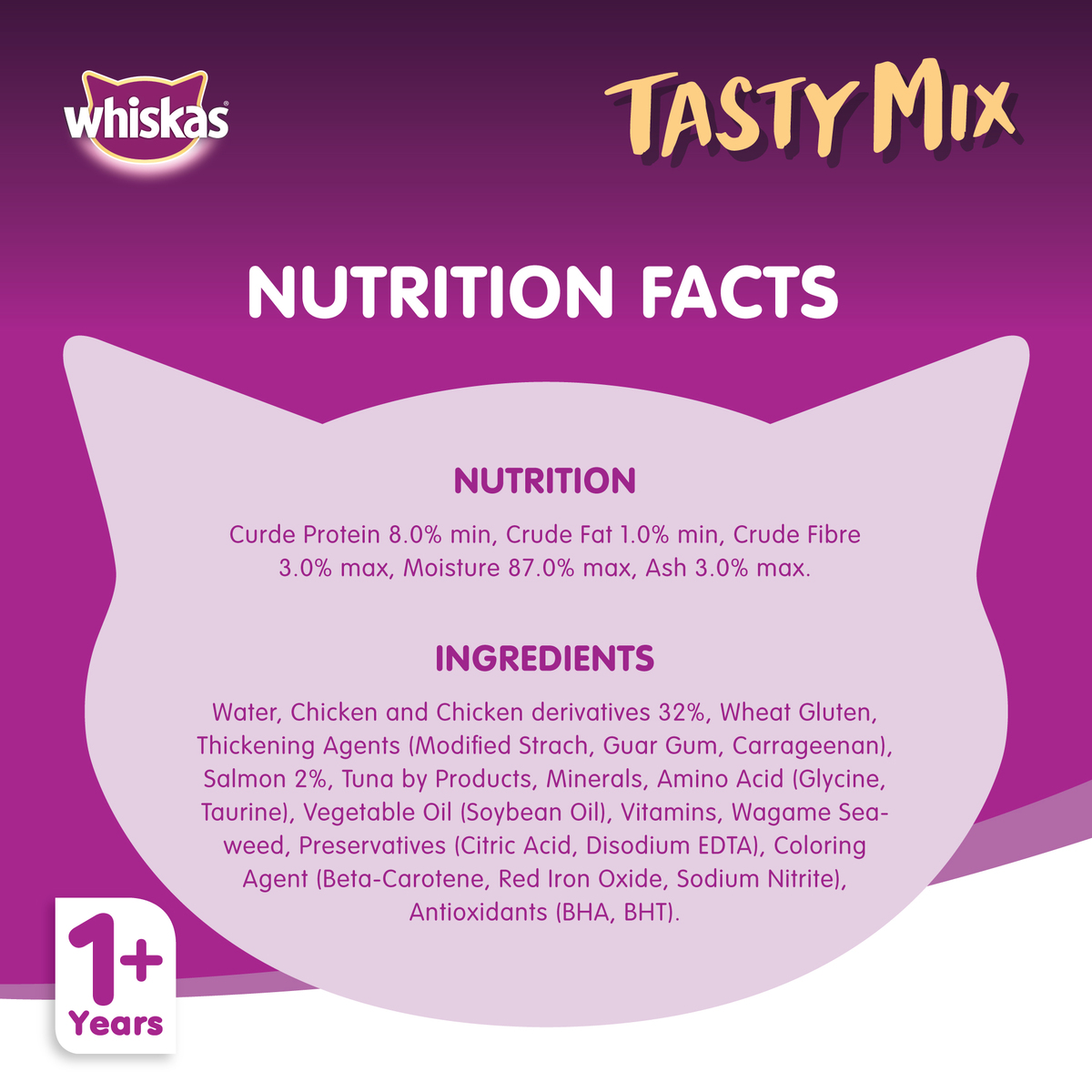 Whiskas Tasty Mix Chicken & Salmon with Seaweed Wet Cat Food in Gravy For Adult Cats Aged 1+ Years 4 x 70 g