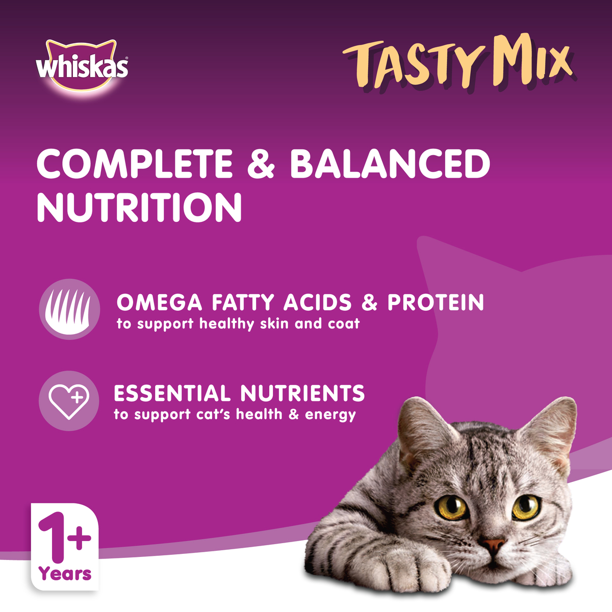 Whiskas Tasty Mix Chicken & Salmon with Seaweed Wet Cat Food in Gravy For Adult Cats Aged 1+ Years 4 x 70 g