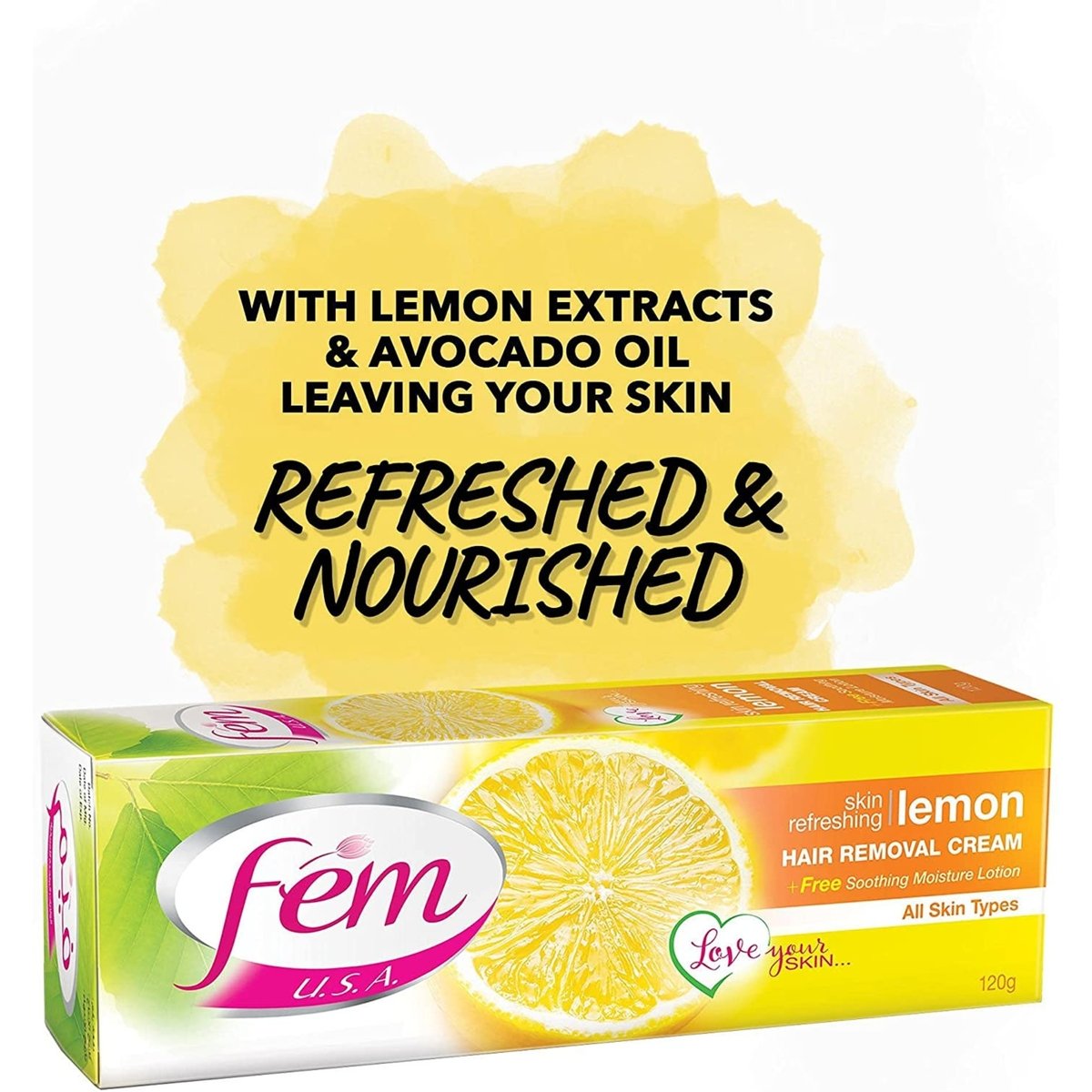 Fem USA Hair Removal Cream with Refreshing Lemon for Skin 120 g