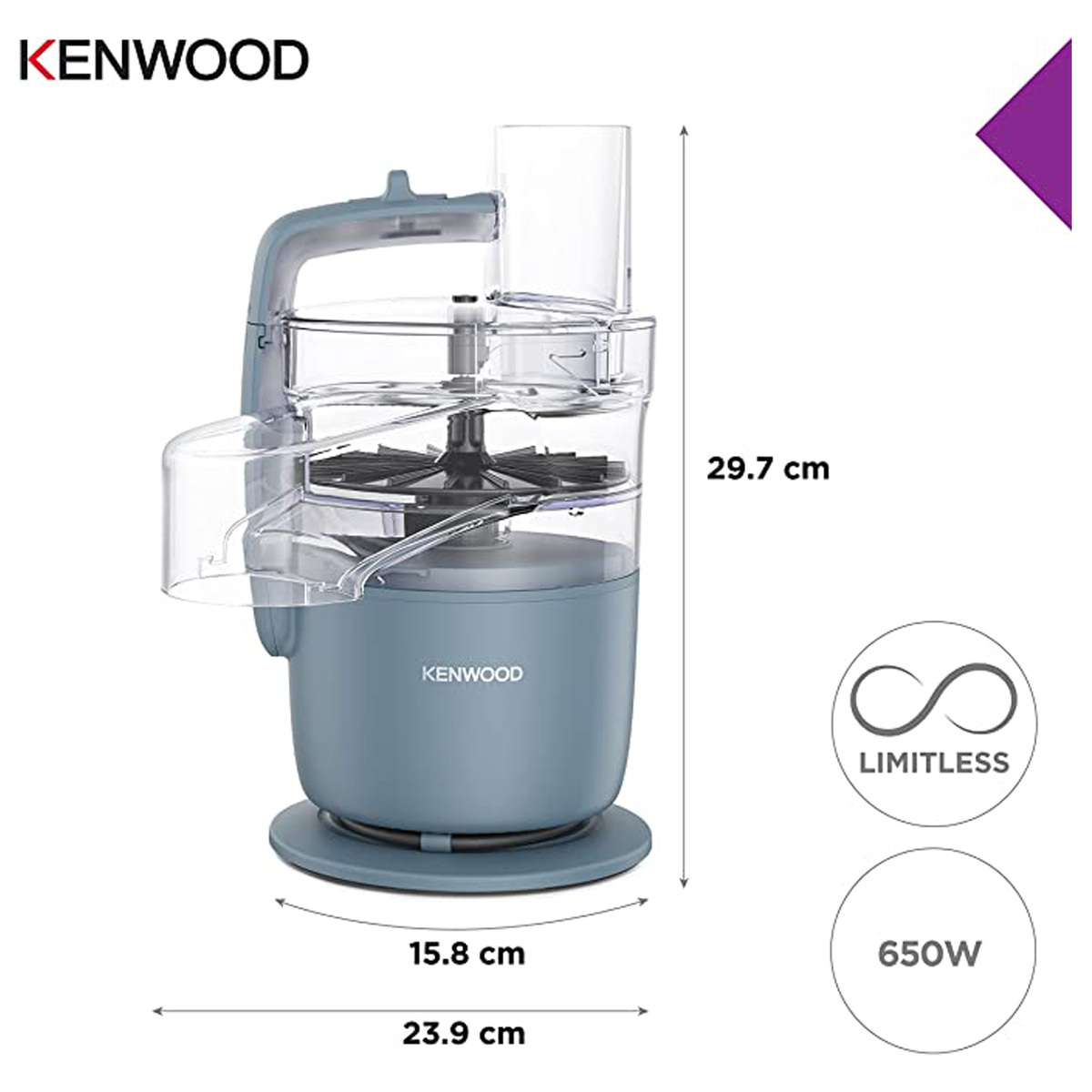 Kenwood 2-in-1 Food Processor + Chopper, 650 W, Blue, FDP22.130GY