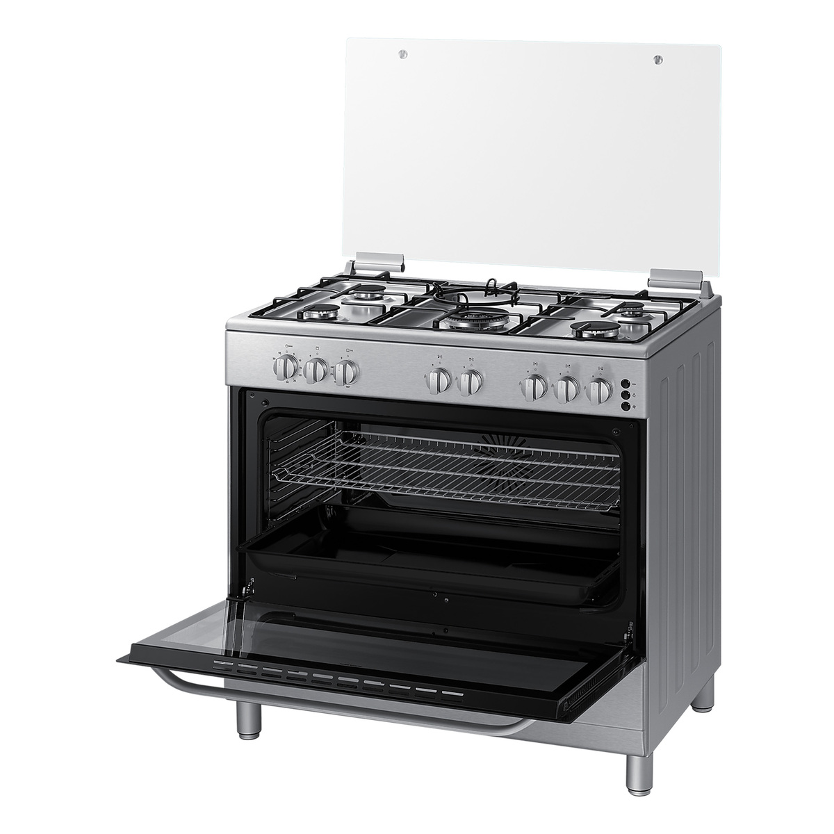 سامسونج ،NX5500BM ،مجموعة غاز الطهي مع شعلة كهربائية ثلاثية وفتحة دوارة تلقائية، 90 × 60 سم، فضي، NX36BG48531SSG