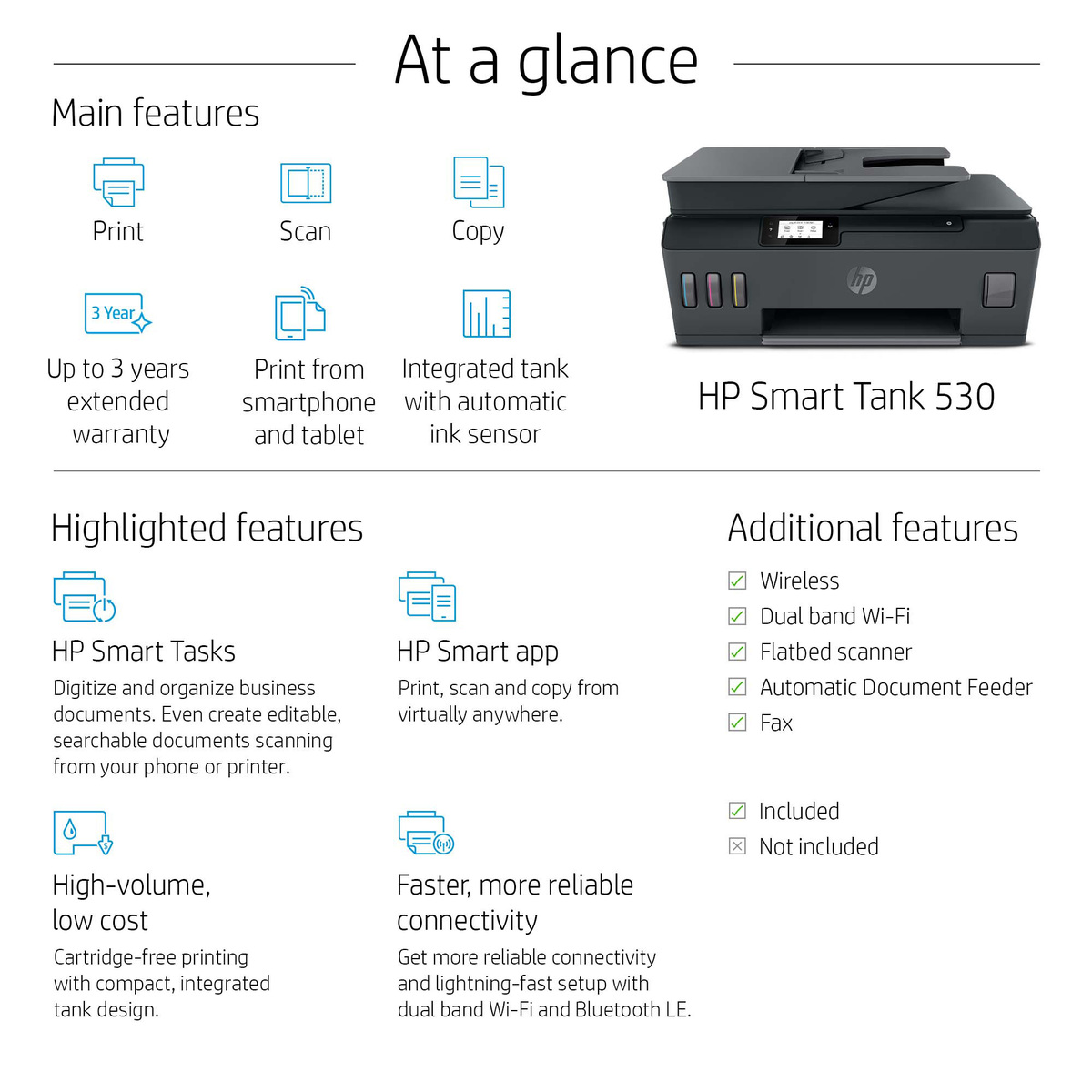 HP Smart Tank 530 All-in-One Wireless Ink Tank Printer (4SB24A),Black