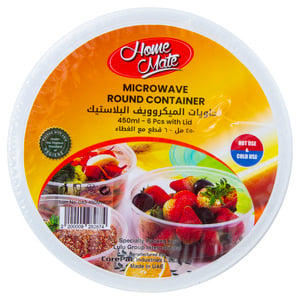 Home Mate Microwave Round Container With Lid, 450 ml, 6 pcs