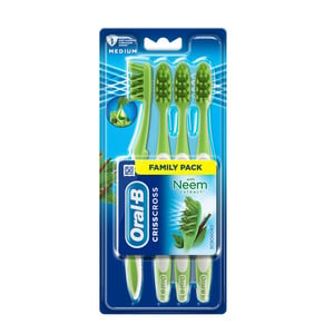 Oral-B Criss Cross Manual Toothbrush with Neem Extract Medium Assorted Color 4 pcs