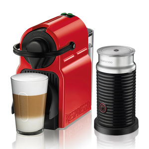 Nespresso Inissia C40 Coffee Machine with Aerocino Black Mug, 0.7 L, Red, C40BU-RE