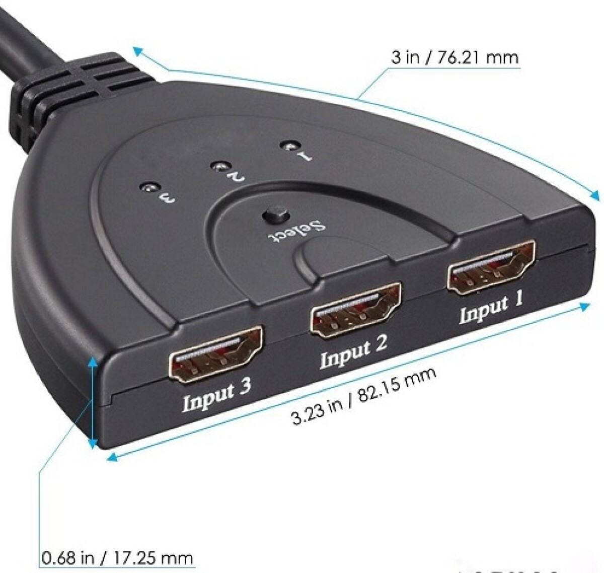 Trands 3 Female HDMI Input to 1 Male HDMI Output Switch Cable 1 Meter HD131