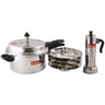 Chefline Aluminium Pressure Cooker 5 Ltr + 4 Plated Idaly Stand + Puttu Candle