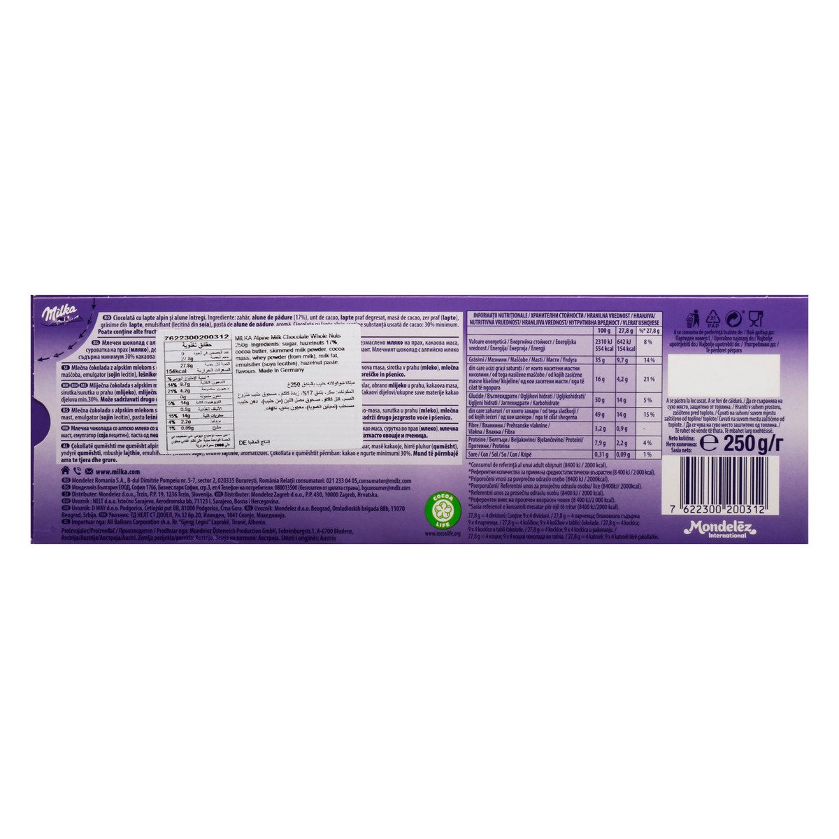 Milka Whole Hazelnut Chocolate 250 g