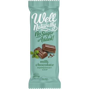 Well Naturally No Sugar Added Milk Chocolate Peppermint Chip 45g