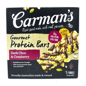 Carman's Gourmet Protein Bars Dark Choc & Cranberry 200 g